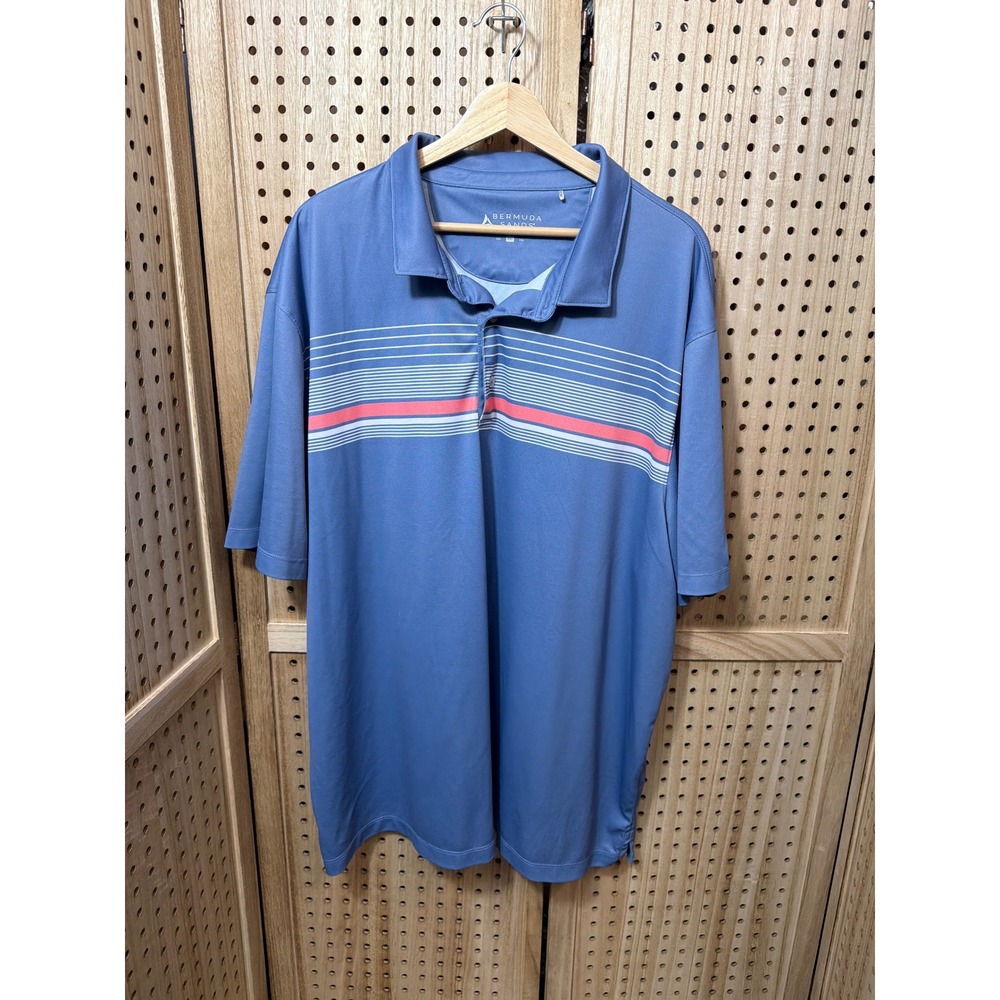 Bermuda Sands Mens 2XL Blue Striped Performance Golf Polo Bear Creek GC Logo